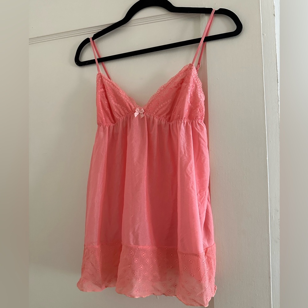 Vintage Victoria's Secret Coral Nighty Lace Cami Teddy - Size Medium